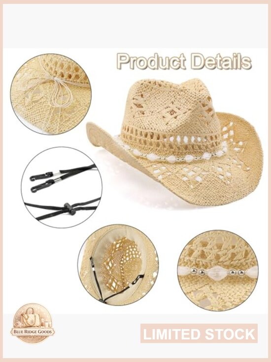 Wide Brim Cowboy Hat Shapeable Straw Classic Western Style Unisex main image 3